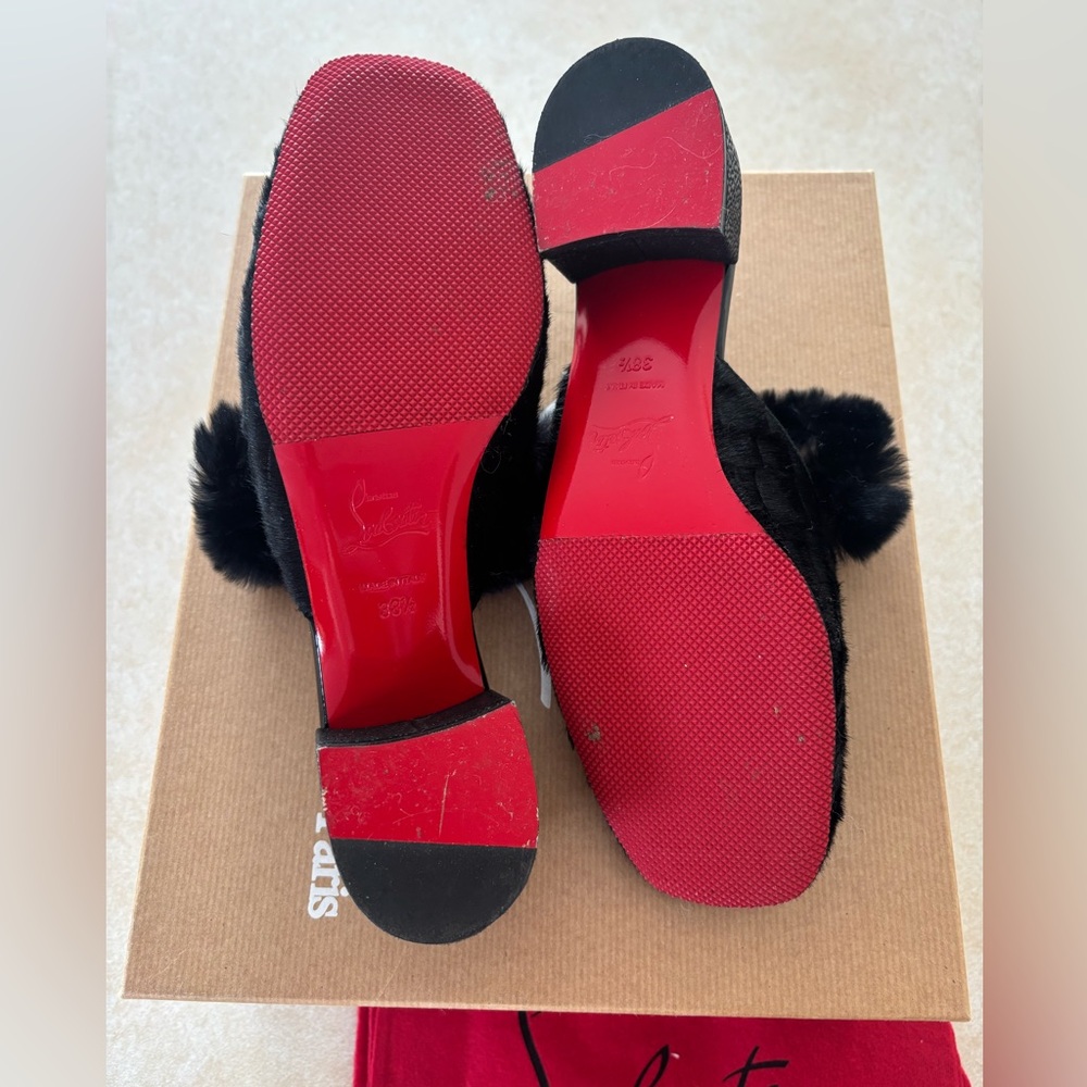 Christian Louboutin Black Fur Women's Slippers - Picture 3 of 4